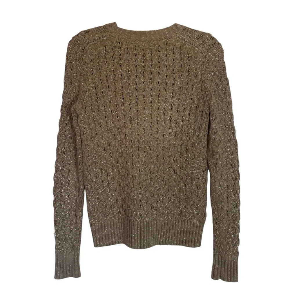 J. Crew Cable Knit XS Crew Neck Sweater in Tan and Metallic Gold